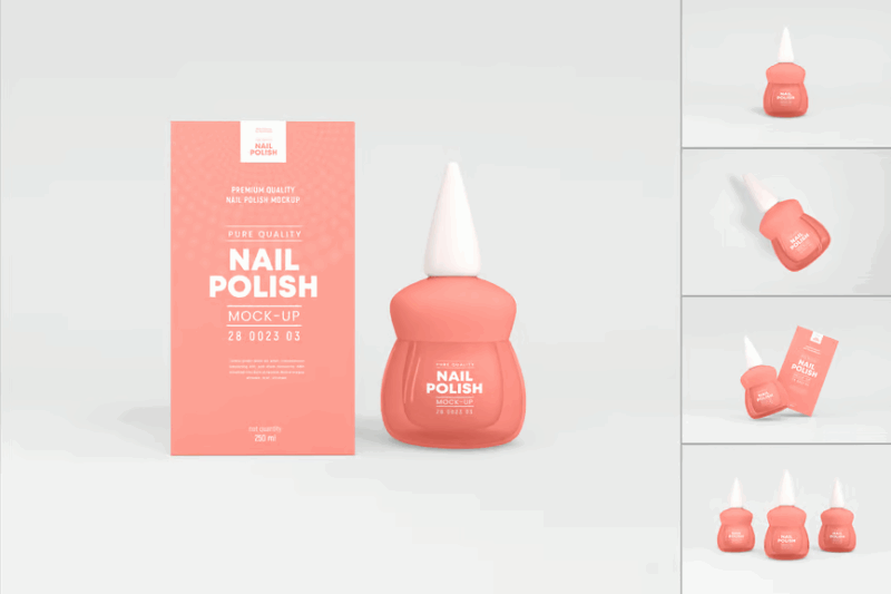 Cosmetic Nail Polish Bottle Branding Mockup Set